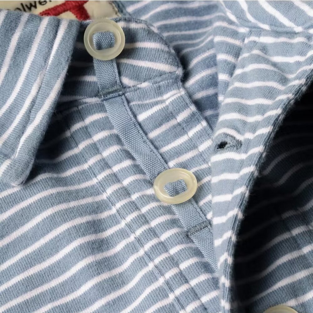 Relwen Stripe Slot Polo Slate Blue White Stripes Sz M